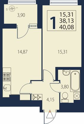 Продажа 1-комнатной квартиры 40,1 м², 14/27 этаж
