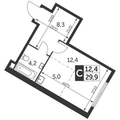 29,9 м², студия, 35/47 этаж