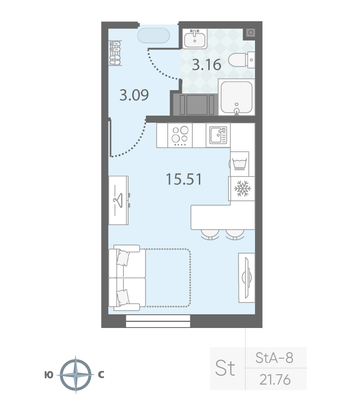 Продажа квартиры-студии 21,8 м², 10/23 этаж