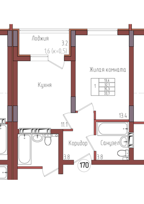 33,7 м², 1-комн. квартира, 4/9 этаж