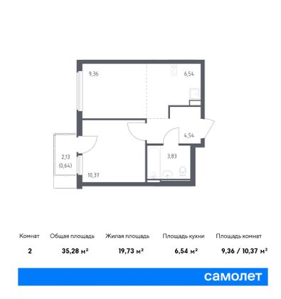 35,3 м², 1-комн. квартира, 12/14 этаж