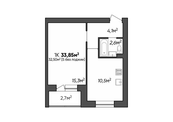 Продажа 1-комнатной квартиры 33,8 м², 3/3 этаж