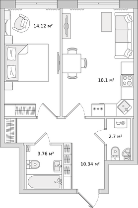 Продажа 1-комнатной квартиры 49 м², 1/16 этаж