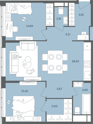 Продажа 3-комнатной квартиры 82,2 м², 32/51 этаж