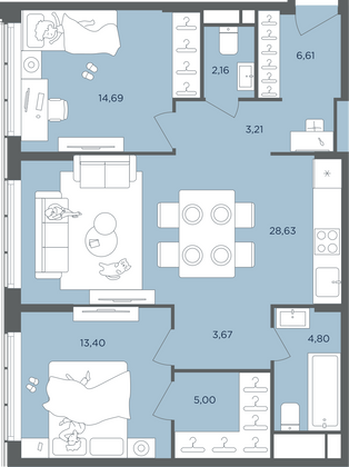 Продажа 3-комнатной квартиры 82,1 м², 32/51 этаж