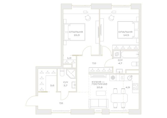 Продажа 2-комнатной квартиры 74,7 м², 4/23 этаж