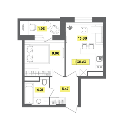 Продажа 2-комнатной квартиры 35,2 м², 6 этаж