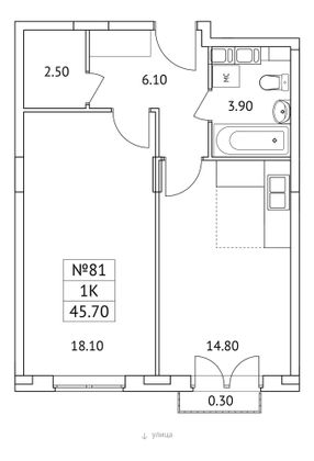 45,7 м², 1-комн. квартира, 8/11 этаж