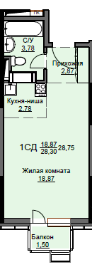 Продажа квартиры-студии 28,8 м², 3/17 этаж