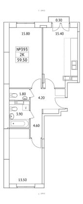 59,5 м², 2-комн. квартира, 10/11 этаж