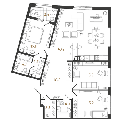 122,5 м², 3-комн. квартира, 3/9 этаж