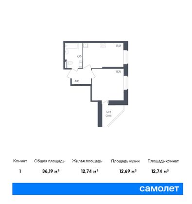 36,2 м², 1-комн. квартира, 13/23 этаж