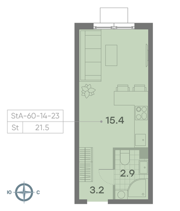 Продажа квартиры-студии 21,5 м², 21/23 этаж