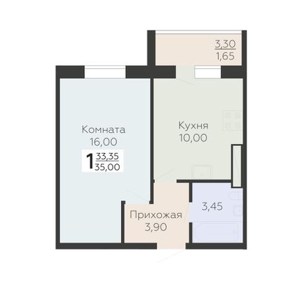 Продажа 1-комнатной квартиры 35 м², 2/18 этаж
