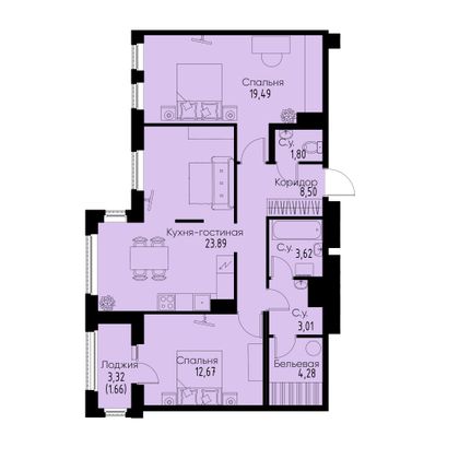 Продажа 2-комнатной квартиры 78,9 м², 3/11 этаж