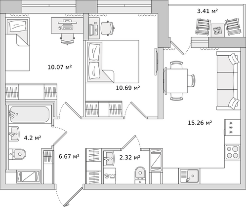 48,7 м², 2-комн. квартира, 16/17 этаж