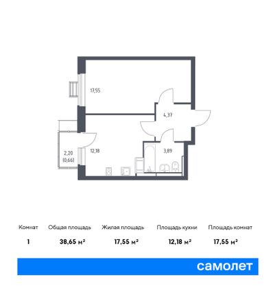 Продажа 1-комнатной квартиры 38,7 м², 6/17 этаж