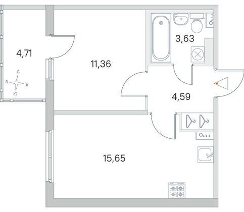 Продажа 1-комнатной квартиры 36,6 м², 2/4 этаж