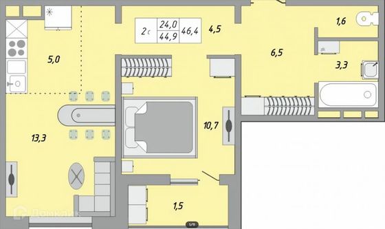 Продажа 2-комнатной квартиры 46,4 м², 17/24 этаж