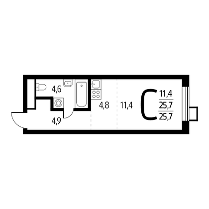25,7 м², студия, 10/14 этаж