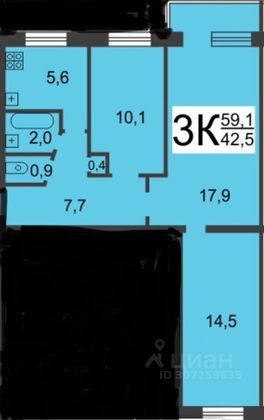 Продажа 3-комнатной квартиры 59 м², 3/6 этаж