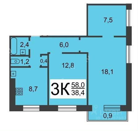 Продажа 3-комнатной квартиры 58 м², 9/9 этаж