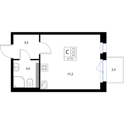 Продажа квартиры-студии 24,6 м², 3/3 этаж