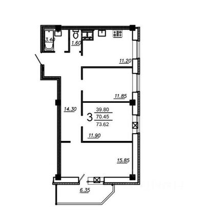 Продажа 3-комнатной квартиры 76 м², 9/11 этаж