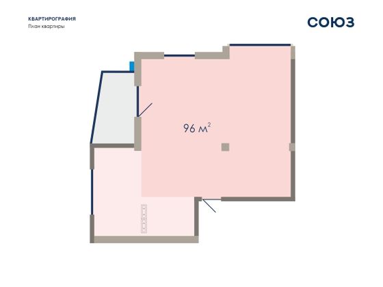 95,9 м², 2-комн. квартира, 3/7 этаж