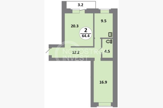 Продажа 2-комнатной квартиры 64,4 м², 5/14 этаж