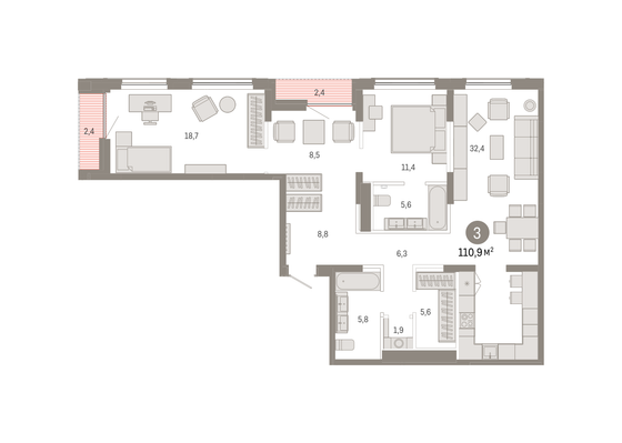 Продажа 3-комнатной квартиры 110,9 м², 6/17 этаж