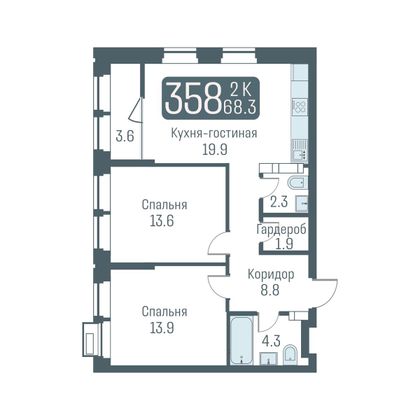 66,5 м², 3-комн. квартира, 13/24 этаж