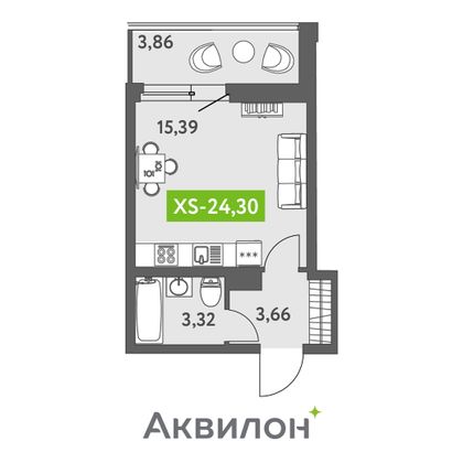 25,1 м², студия, 5/13 этаж