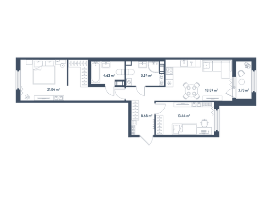 74,1 м², 2-комн. квартира, 10/11 этаж