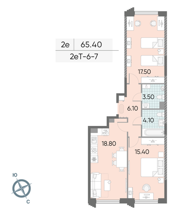 Продажа 2-комнатной квартиры 65,4 м², 7/58 этаж
