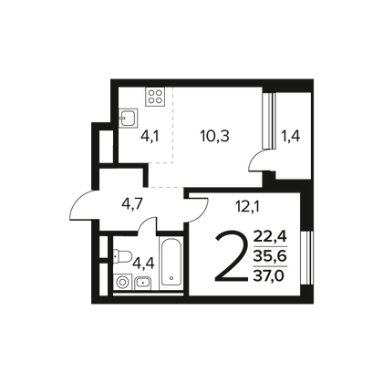 Продажа 2-комнатной квартиры 37 м², 2/9 этаж