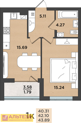 Продажа 1-комнатной квартиры 41 м², 1/8 этаж