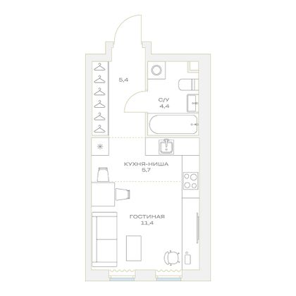 Продажа квартиры-студии 26,9 м², 2/23 этаж