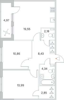 Продажа 2-комнатной квартиры 64,7 м², 1/4 этаж