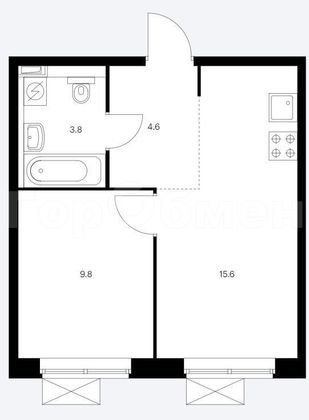 Продажа 1-комнатной квартиры 33,8 м², 2/19 этаж