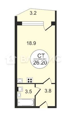 Продажа квартиры-студии 26,2 м², 14/19 этаж