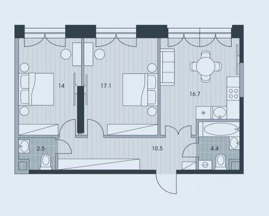 Продажа 3-комнатной квартиры 61,7 м², 28/34 этаж