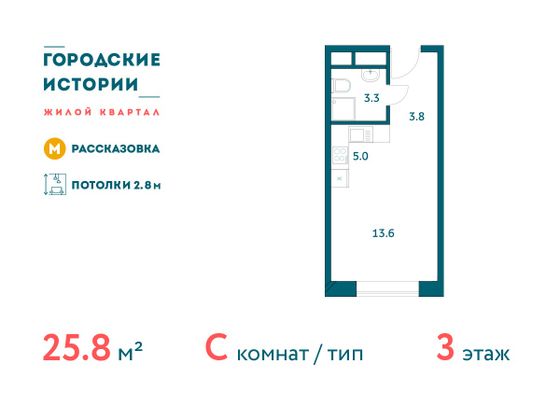 Продажа квартиры-студии 25,8 м², 3/19 этаж