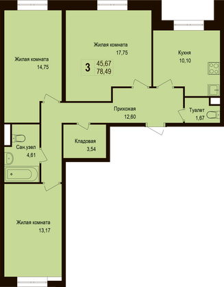 Продажа 3-комнатной квартиры 78,5 м², 1/6 этаж