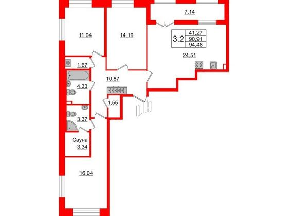 Продажа 3-комнатной квартиры 90,9 м², 2/12 этаж