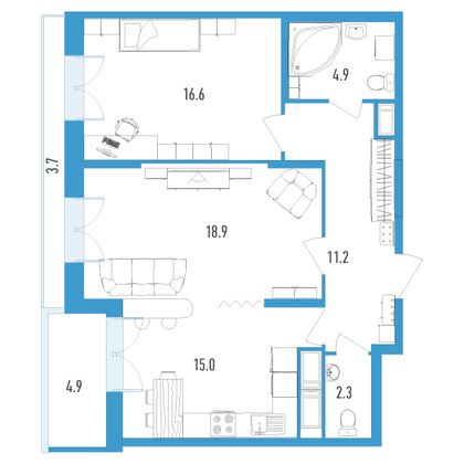 Продажа 2-комнатной квартиры 72,5 м², 6/18 этаж