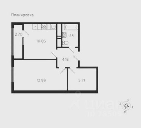 Продажа 1-комнатной квартиры 36,5 м², 2/9 этаж