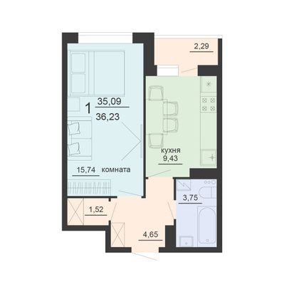 Продажа 1-комнатной квартиры 36,2 м², 16/20 этаж