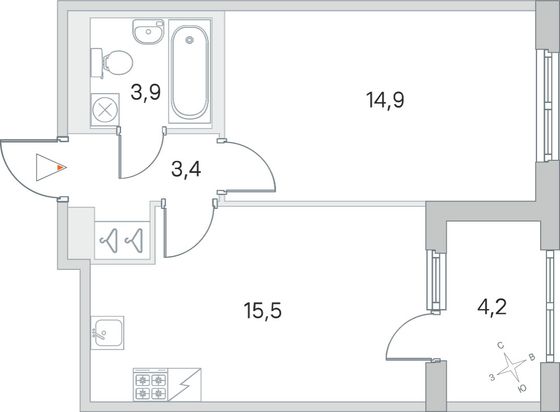 Продажа 1-комнатной квартиры 39,8 м², 2/5 этаж