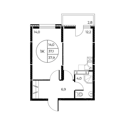 Продажа 1-комнатной квартиры 37,9 м², 25/25 этаж